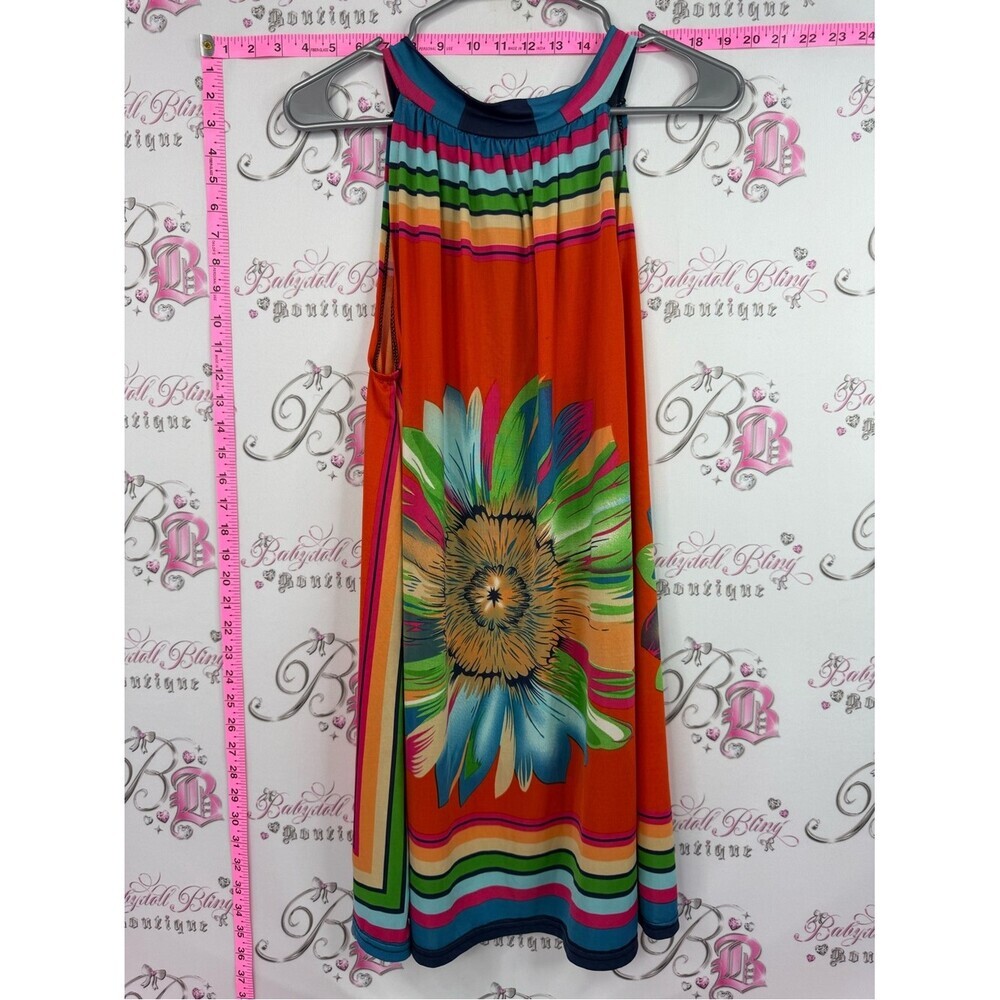 Dress tie up Bright Orange Floral Midi Halter Dress with Multicolor Bloom